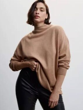 NWT ZARA Turtle Neck Sweater Camel Tan Long Sleeves Oversized Relaxed Small